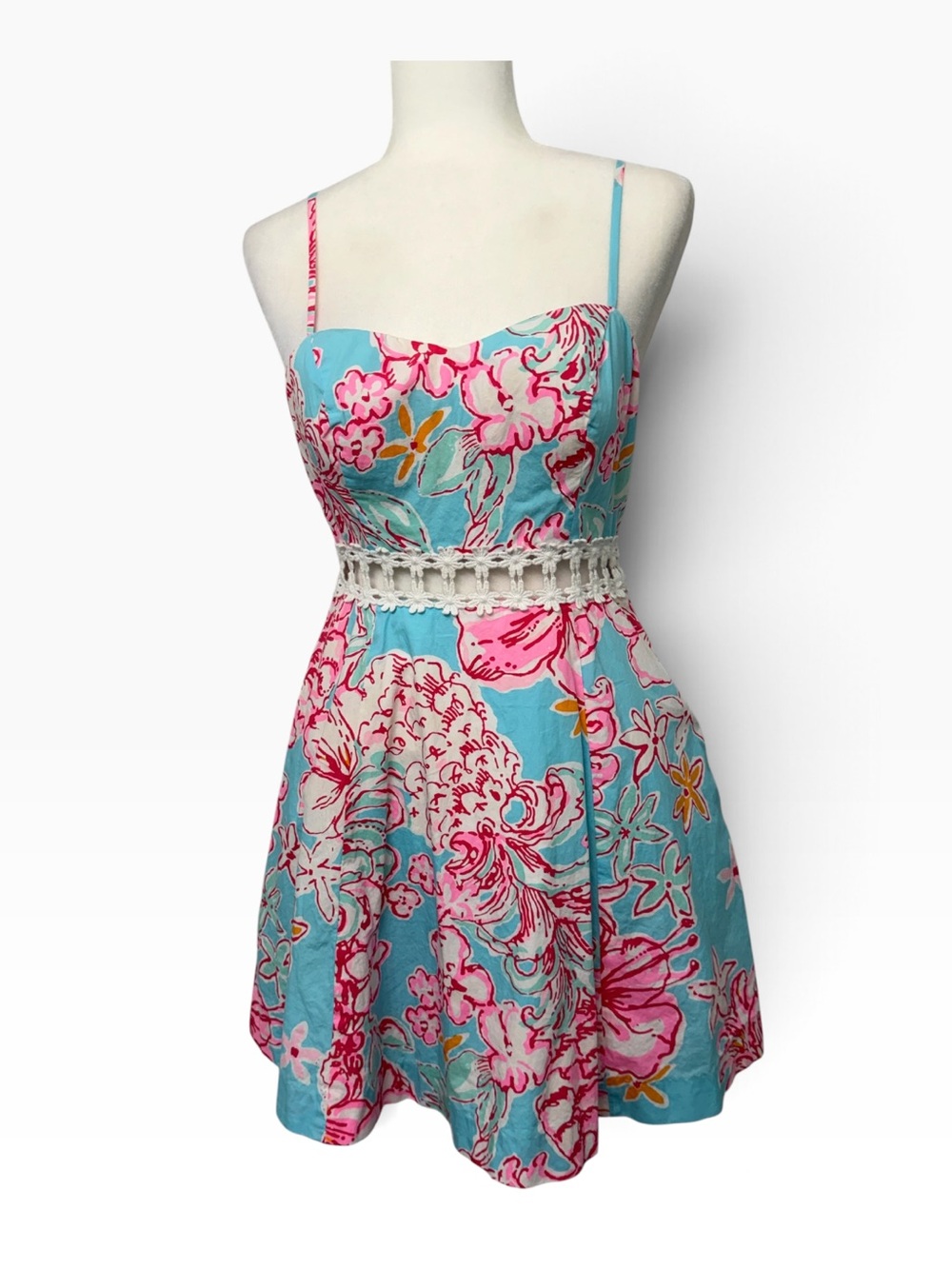Lilly Pulitzer Turquoise Floral Mini Dress with Pink Accents